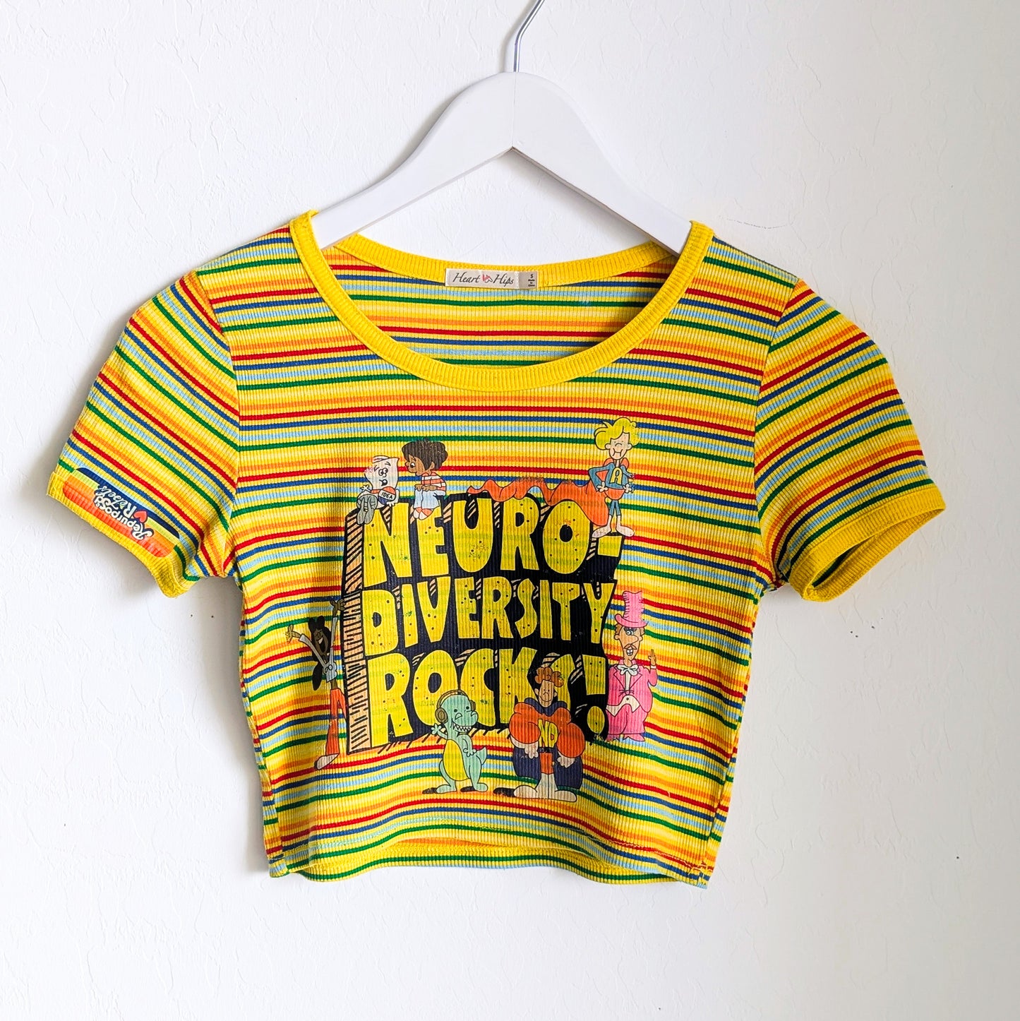 Neurodiversity Rocks - Women's Striped Baby Tee S - Repurposed Rebels