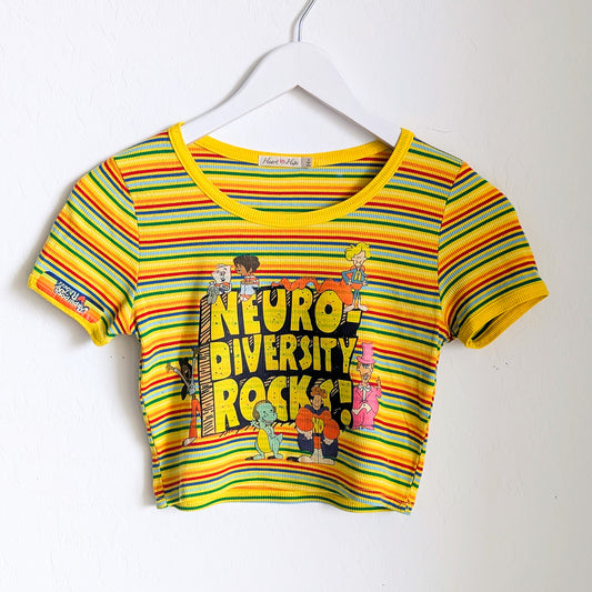 Neurodiversity Rocks - Women's Striped Baby Tee S - Repurposed Rebels