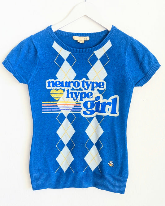 Neurotype Hype Girl - Women's Fitted Argyle Sweater (M) - Repurposed Rebels