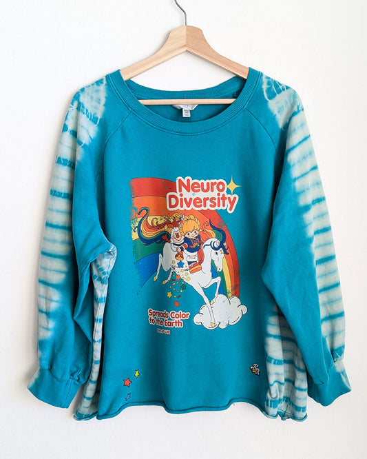 Neurodiversity Spreads Color to the Earth - Women's Teal Tie-Dye Sweatshirt (3XL) - Repurposed Rebels