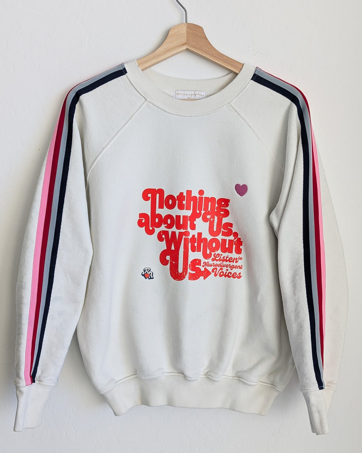 Nothing About Us, Without Us - Listen to Neurodivergent Voices - Women's Striped Ribbing Sweatshirt (S) - Repurposed Rebels