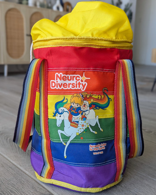 Neurodiversity Spreads Color to the Earth - Vintage Insulated Rainbow Bag - Repurposed Rebels