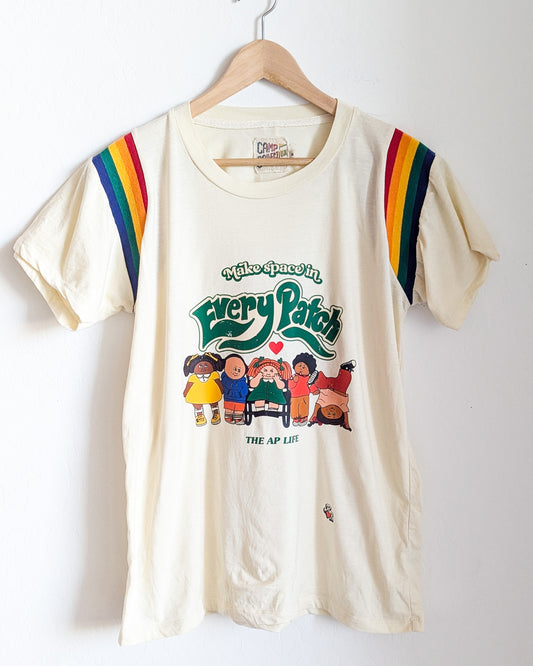 Make Space in Every Patch - Contrast Striped Rainbow Binding Adult Unisex Tee (M) - Repurposed Rebels