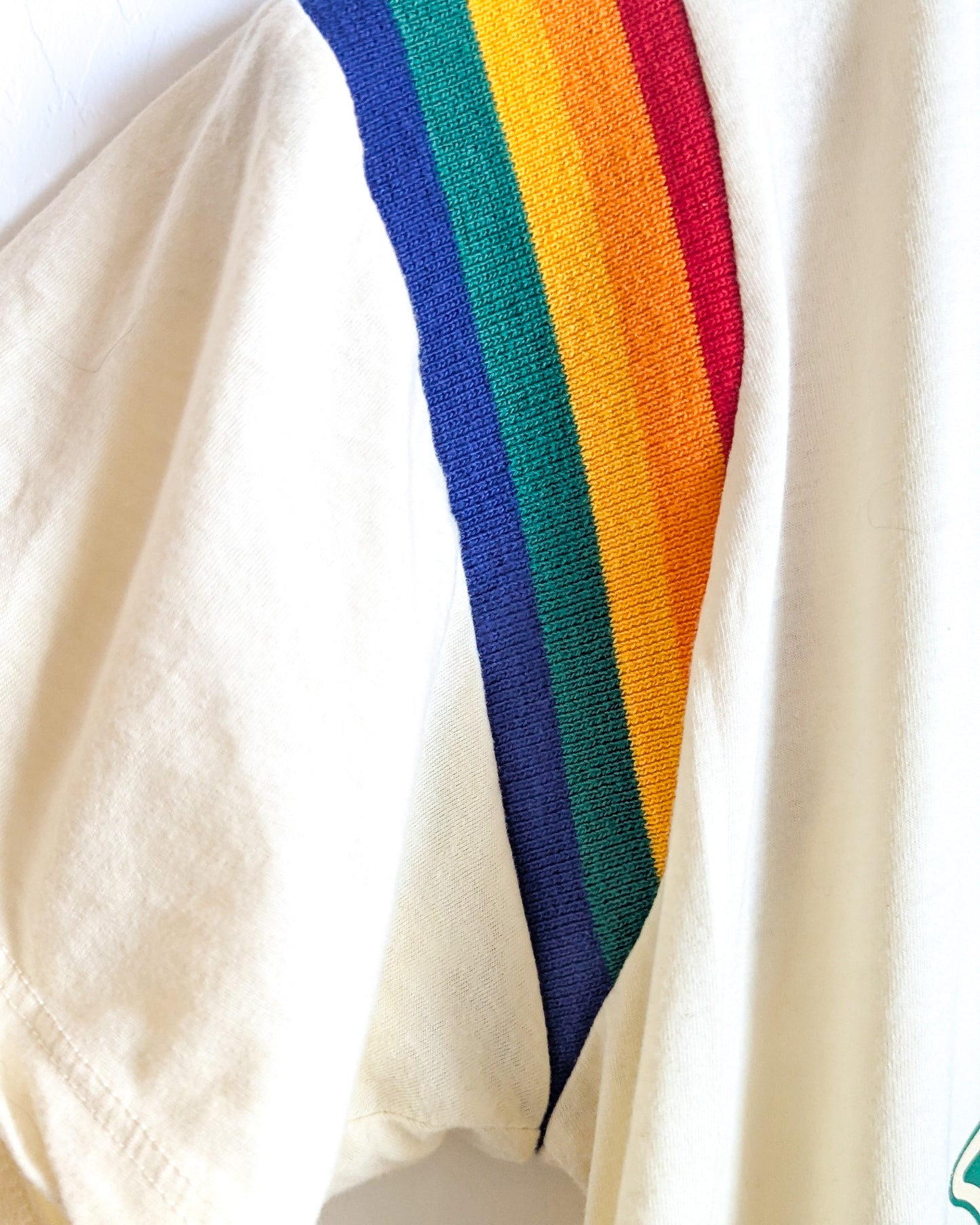 Make Space in Every Patch - Contrast Striped Rainbow Binding Adult Unisex Tee (M) - Repurposed Rebels