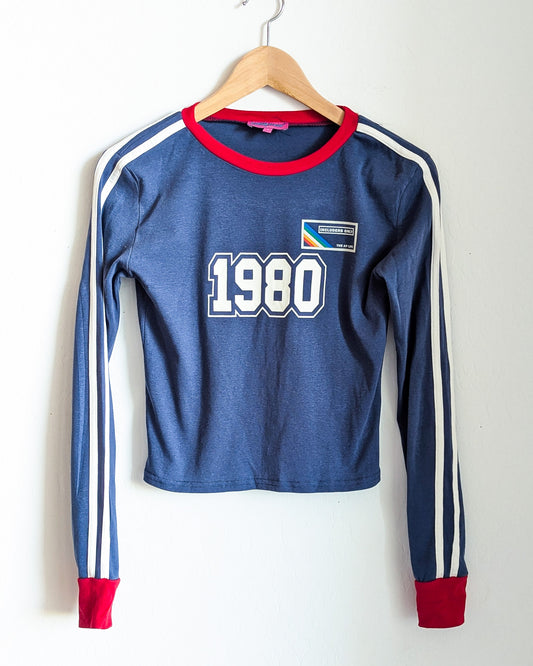 Includers Only - 1980 - Women's Long-Sleeved Fitted Sports-Style Tee (S) - Repurposed Rebels