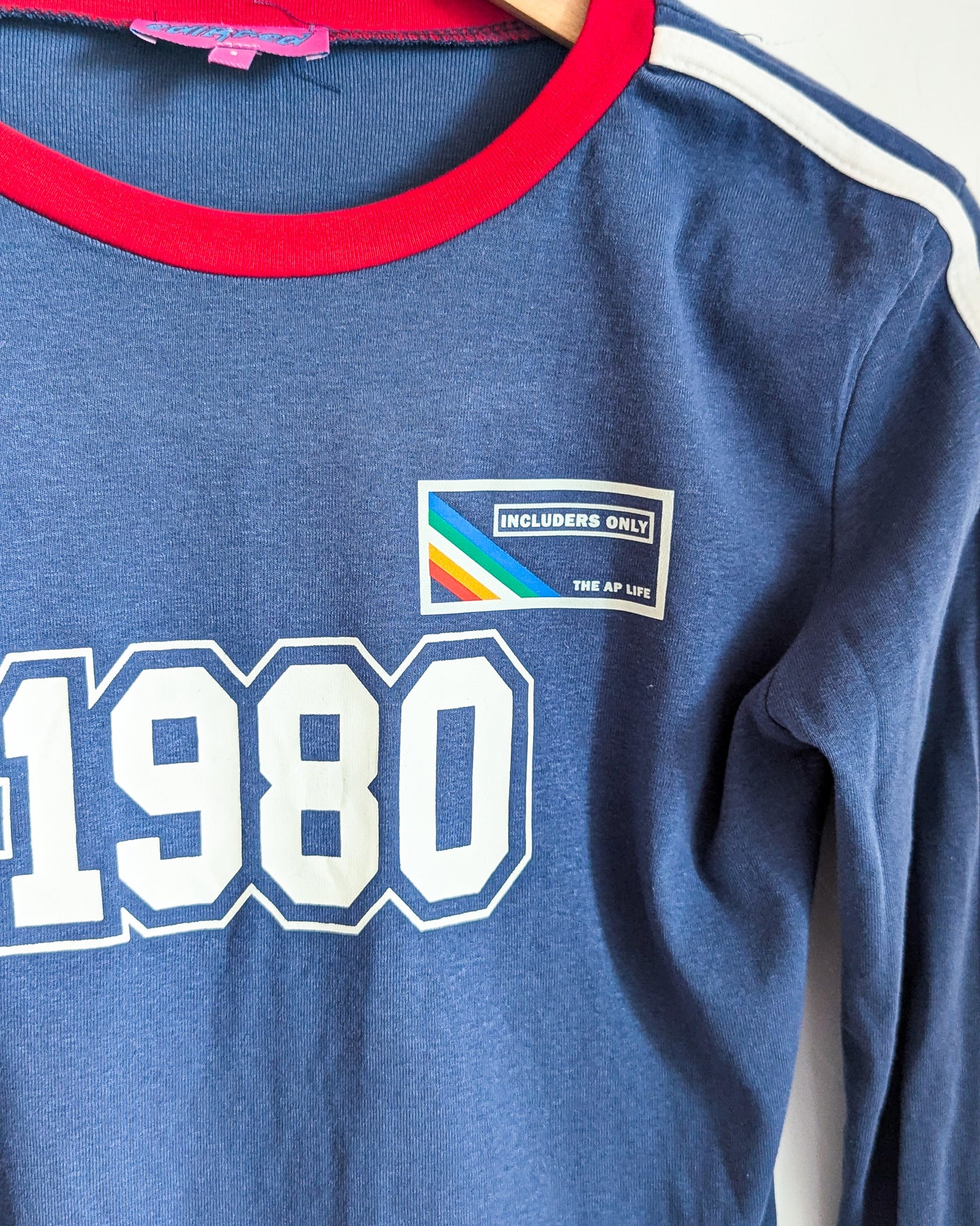 Includers Only - 1980 - Women's Long-Sleeved Fitted Sports-Style Tee (S) - Repurposed Rebels