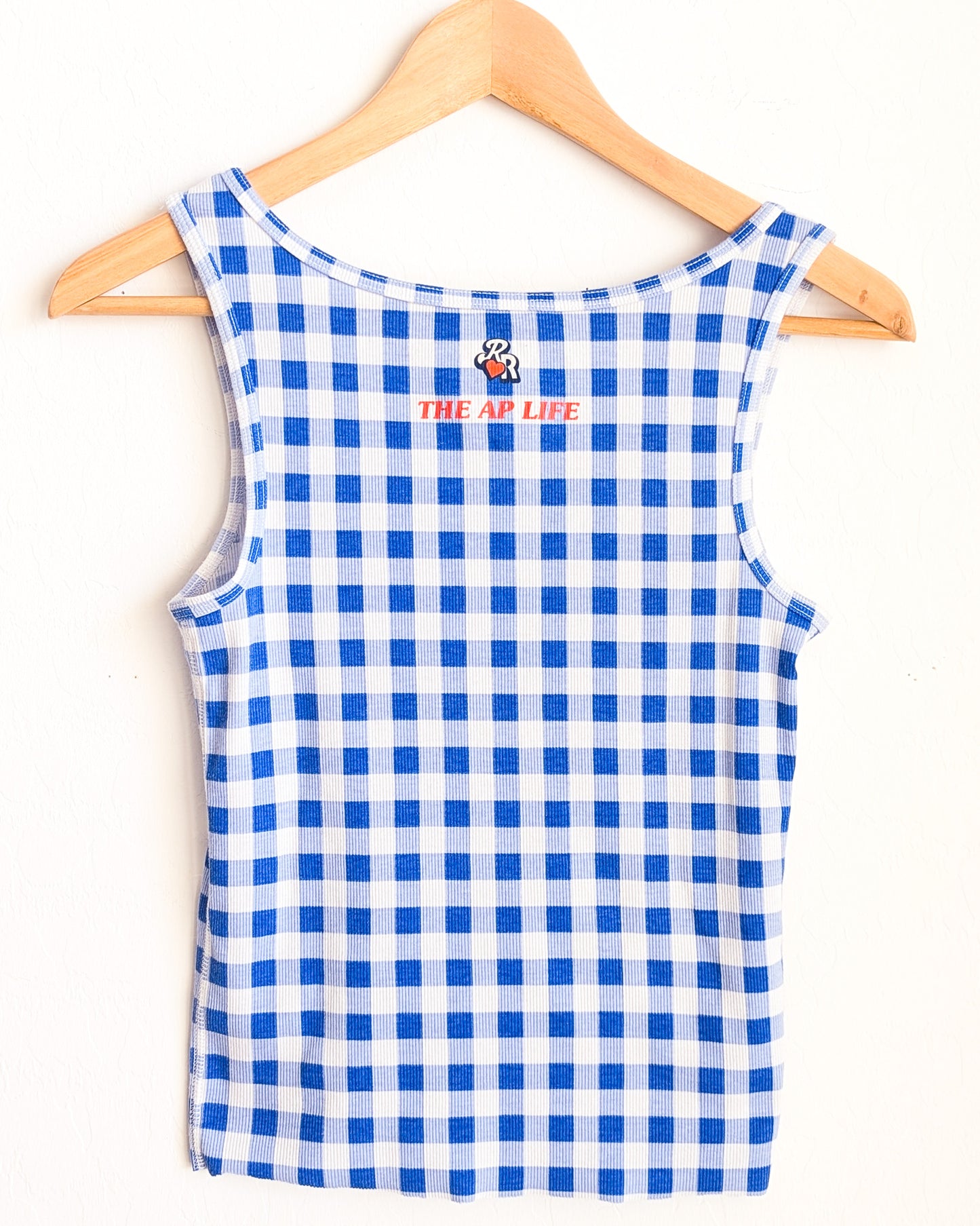 Come Explore My Hobbies & Interests With Me - Women's Gingham Ribbed Fitted & Cropped Tank Top (M) - Repurposed Rebels