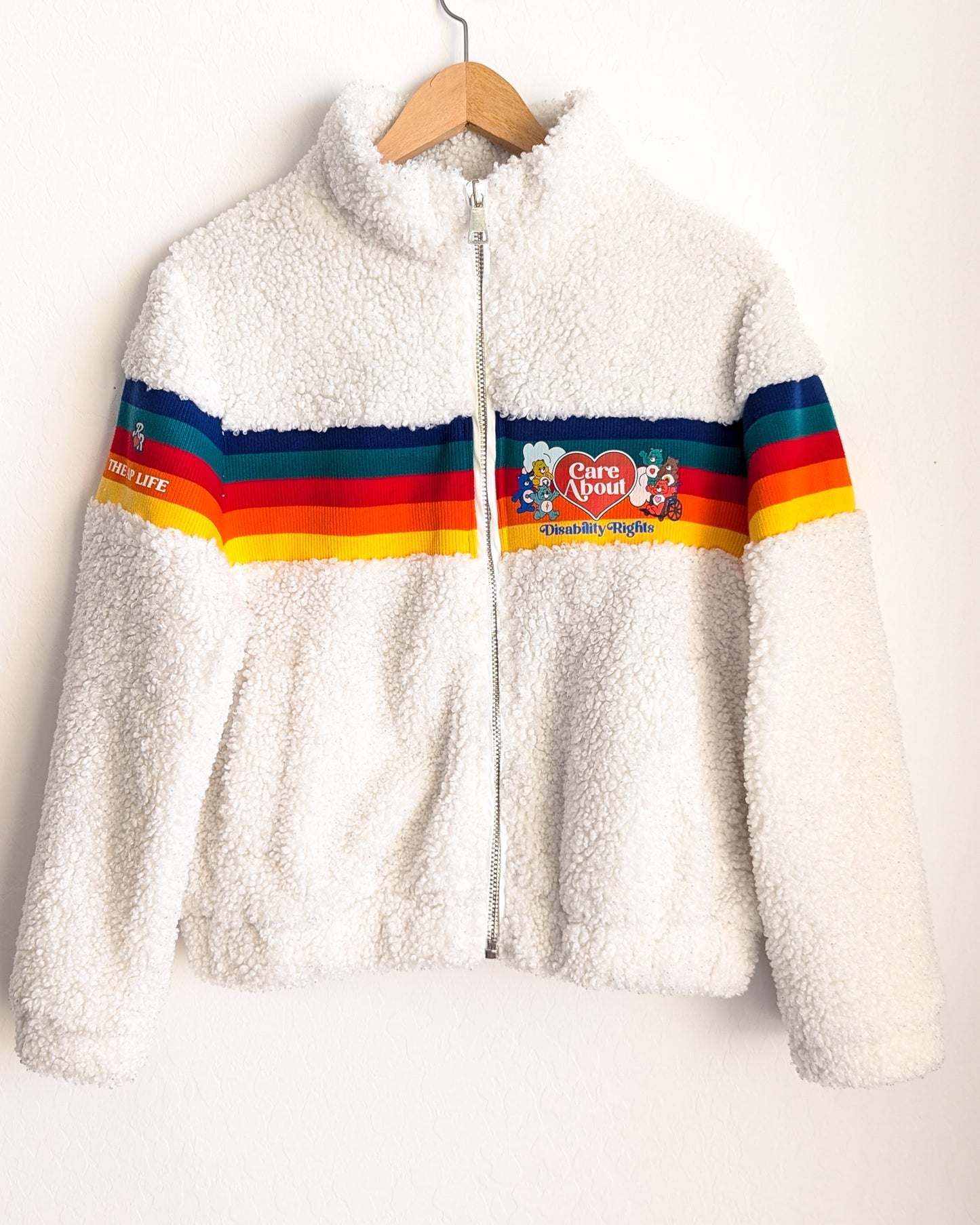 Care About Disability Rights - Women's Sherpa & Rainbow Jacket (M) - Repurposed Rebels