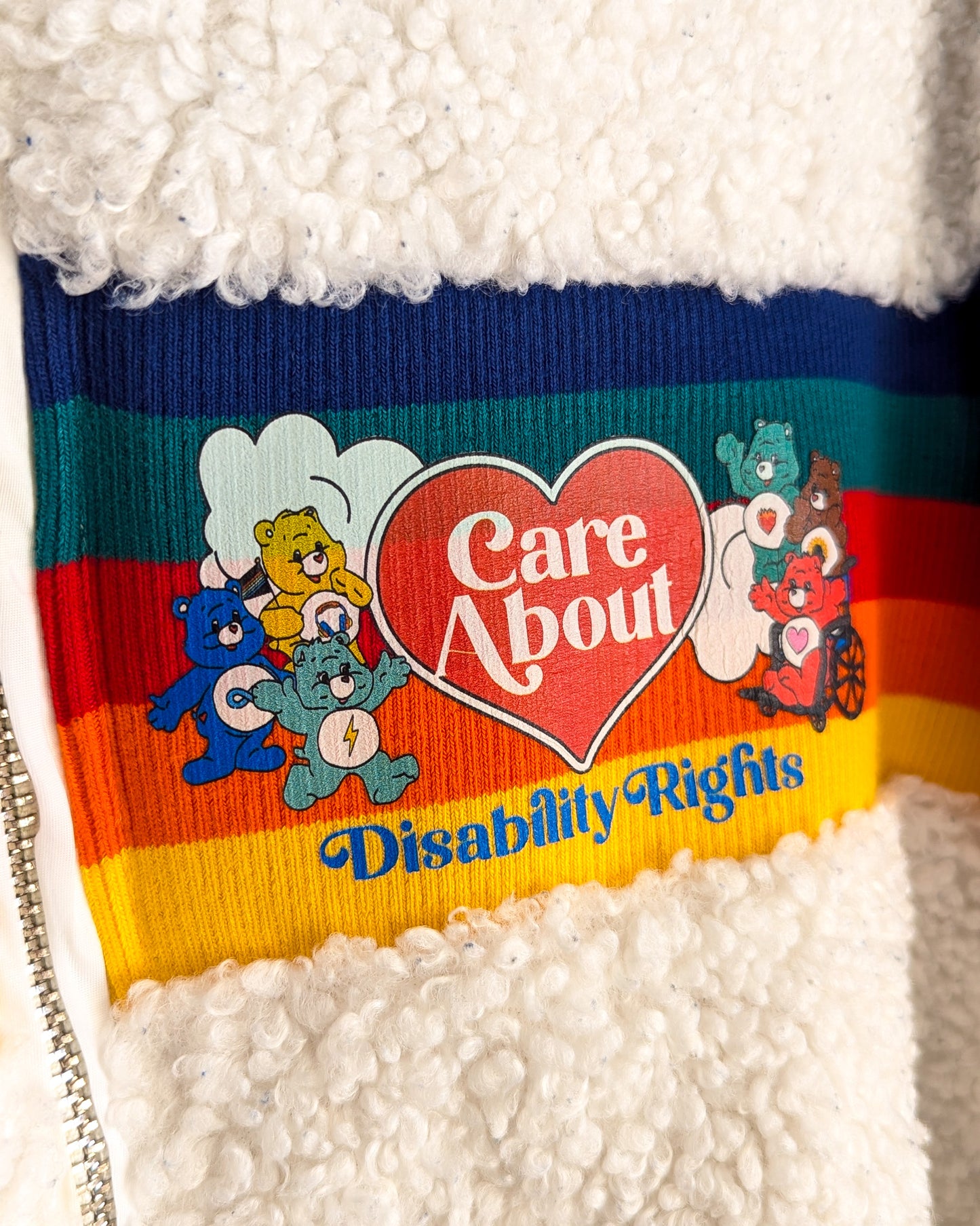 Care About Disability Rights - Women's Sherpa & Rainbow Jacket (M) - Repurposed Rebels