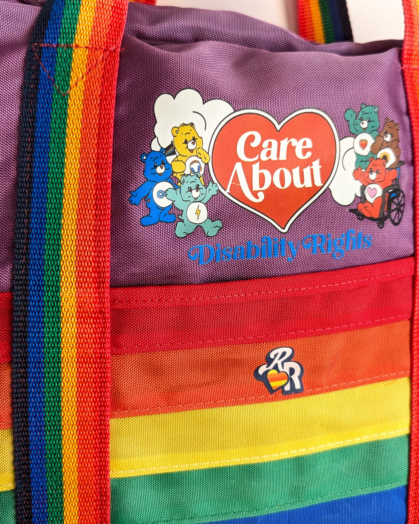 Care About Disability Rights - Vintage Rainbow Tote Bag - Repurposed Rebels
