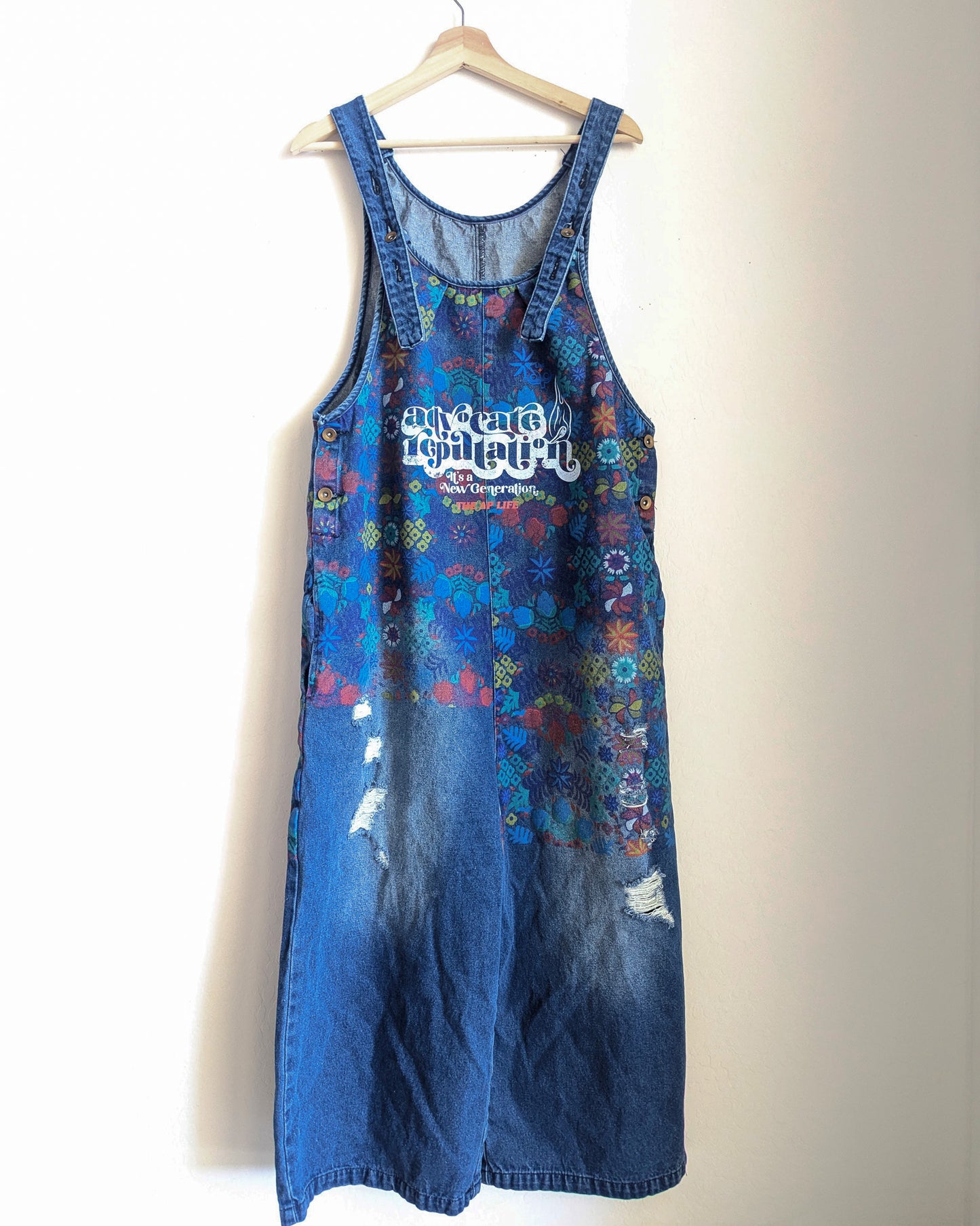 Advocate Reputation - It's a New Generation - Women's Painted Overalls/Denim Romper (M) - Repurposed Rebels