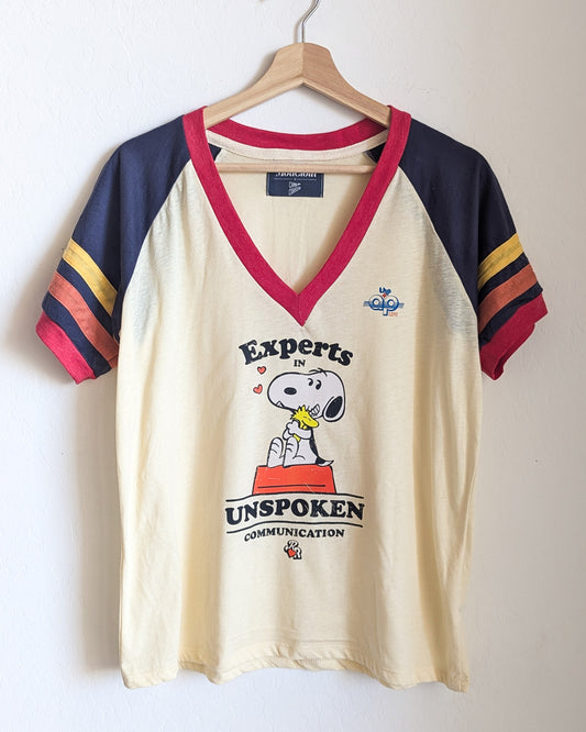 Experts in Unspoken Communication - Women's Color Block V-Neck Ringer Tee (L) - Repurposed Rebels (Copy)