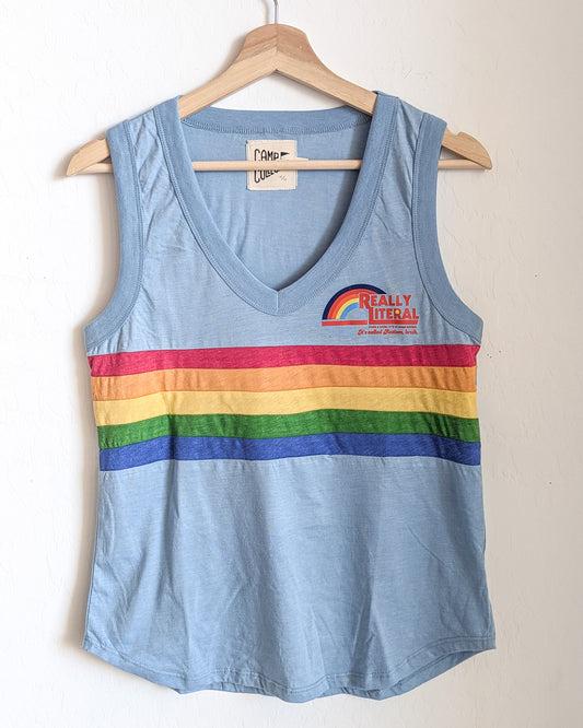 Really Literal - Women's Striped V-Neck Ringer Tank Top (M) - Repurposed Rebels