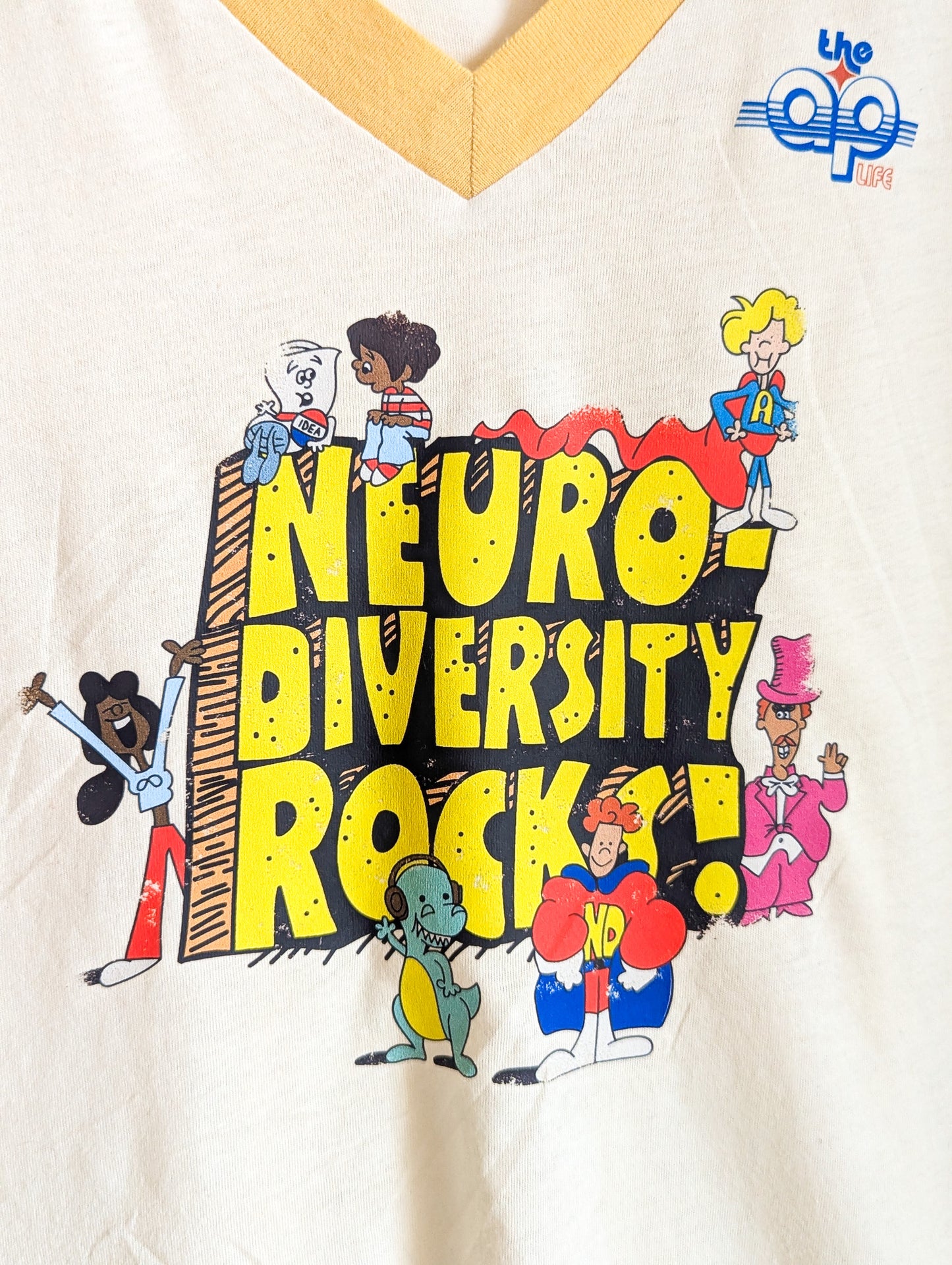 Neurodiversity Rocks - School House - Women's V-Neck Ringer Tee (L) - Repurposed Rebels