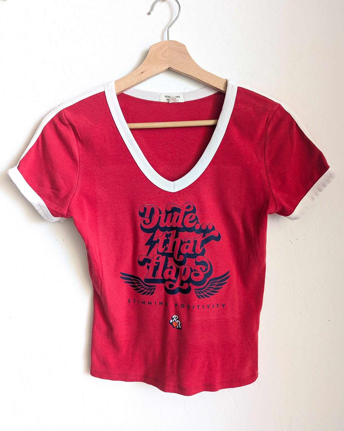 Dude, That Flaps - Stimming Positivity - Women's Baby Tee M - Repurposed Rebels