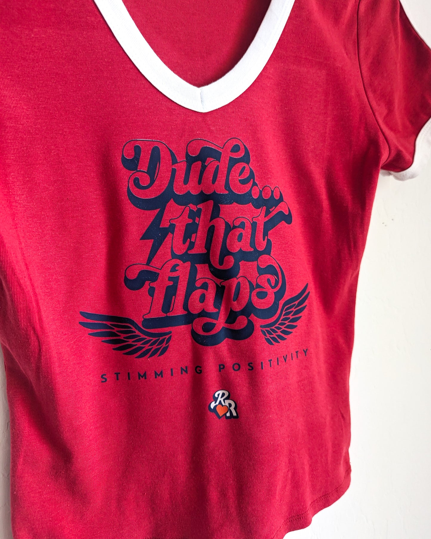 Dude, That Flaps - Stimming Positivity - Women's Baby Tee M - Repurposed Rebels