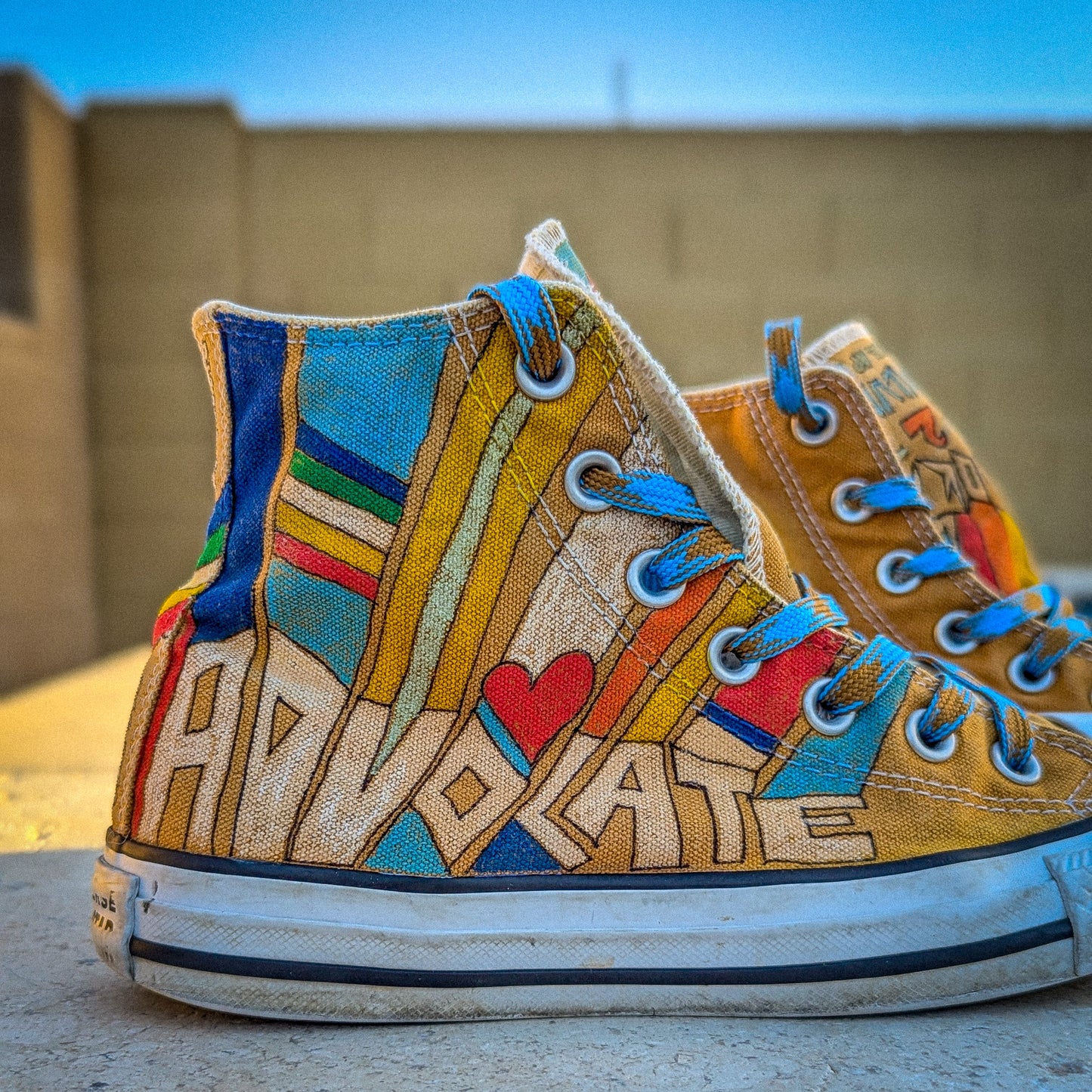 Advocate - Disability Rights - Mustard Brown ADVOKICKS (M5/W7) - Repurposed Hand-Painted Shoes