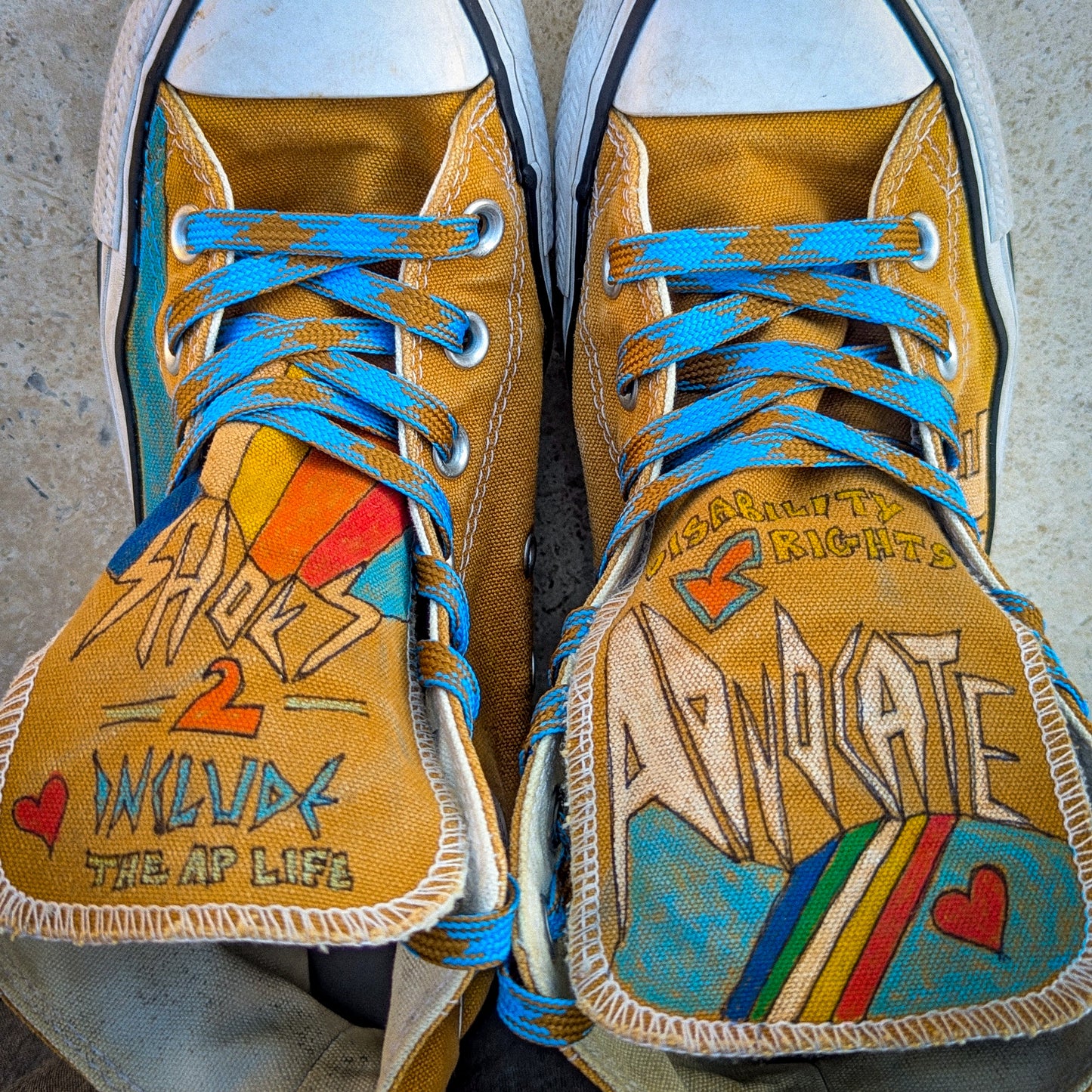 Advocate - Disability Rights - Mustard Brown ADVOKICKS (M5/W7) - Repurposed Hand-Painted Shoes