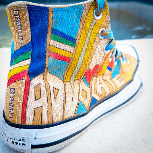 Advocate - Disability Rights - Mustard Brown ADVOKICKS (M5/W7) - Repurposed Hand-Painted Shoes