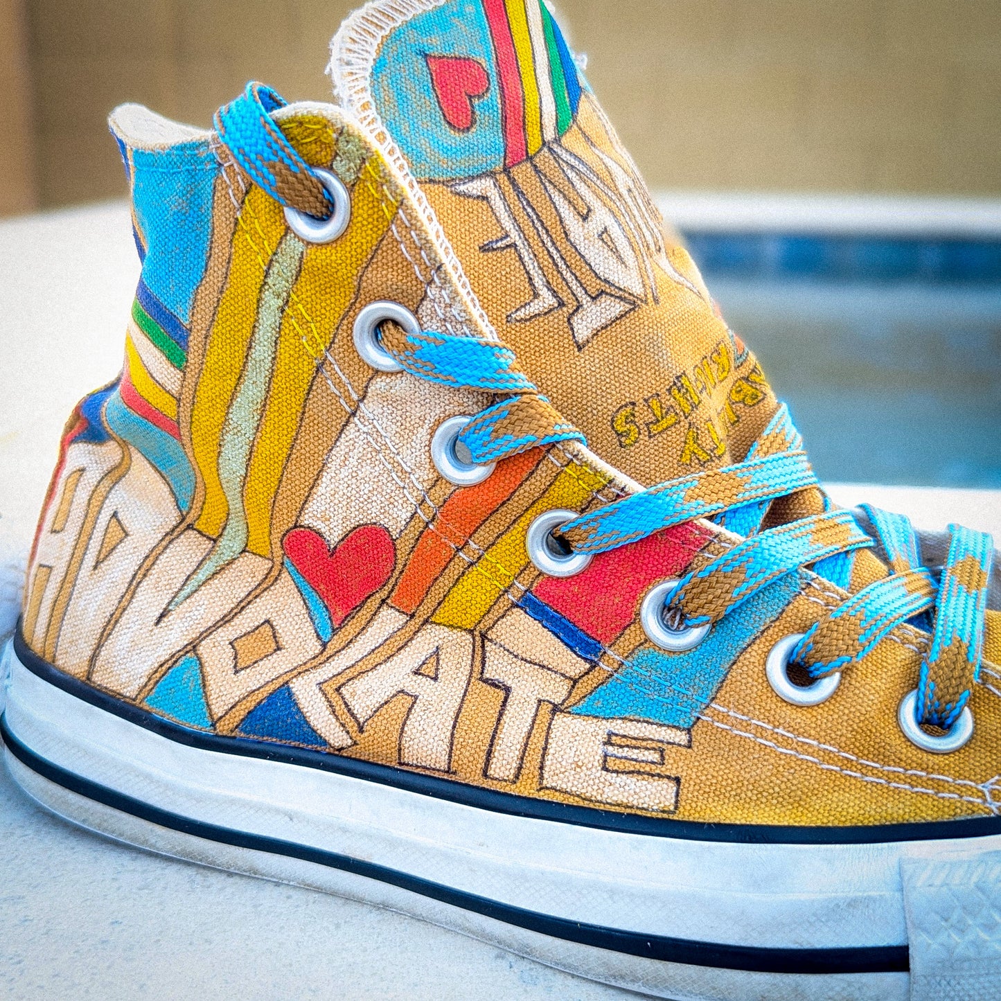 Advocate - Disability Rights - Mustard Brown ADVOKICKS (M5/W7) - Repurposed Hand-Painted Shoes