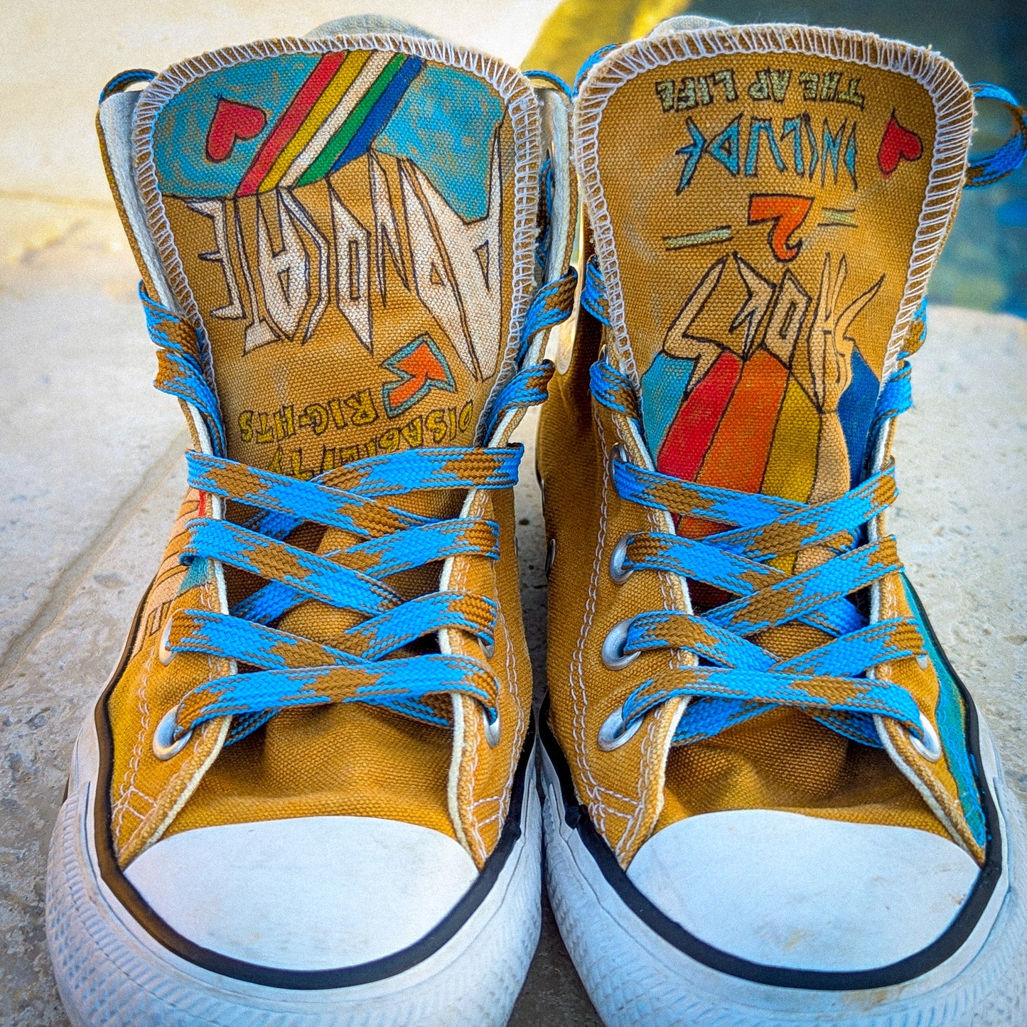 Advocate - Disability Rights - Mustard Brown ADVOKICKS (M5/W7) - Repurposed Hand-Painted Shoes