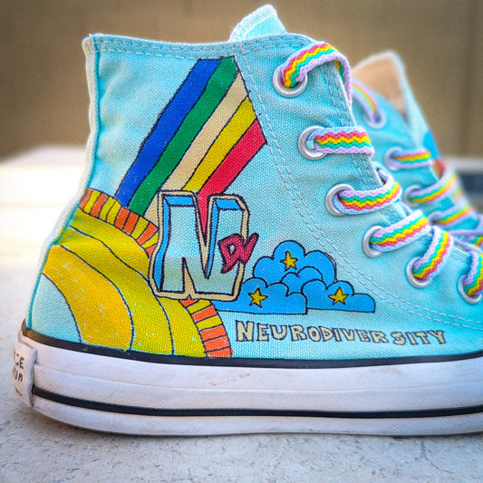 NDV - Neurodiversity - Aqua Blue ADVOKICKS (W7) - Repurposed Hand-Painted Shoes