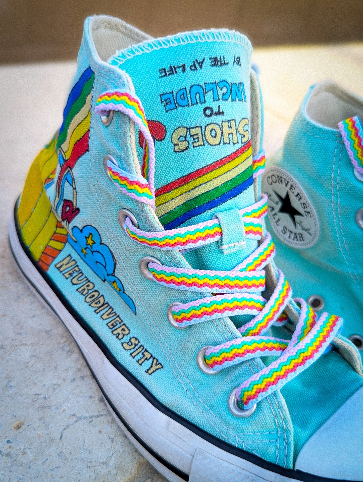 NDV - Neurodiversity - Aqua Blue ADVOKICKS (W7) - Repurposed Hand-Painted Shoes