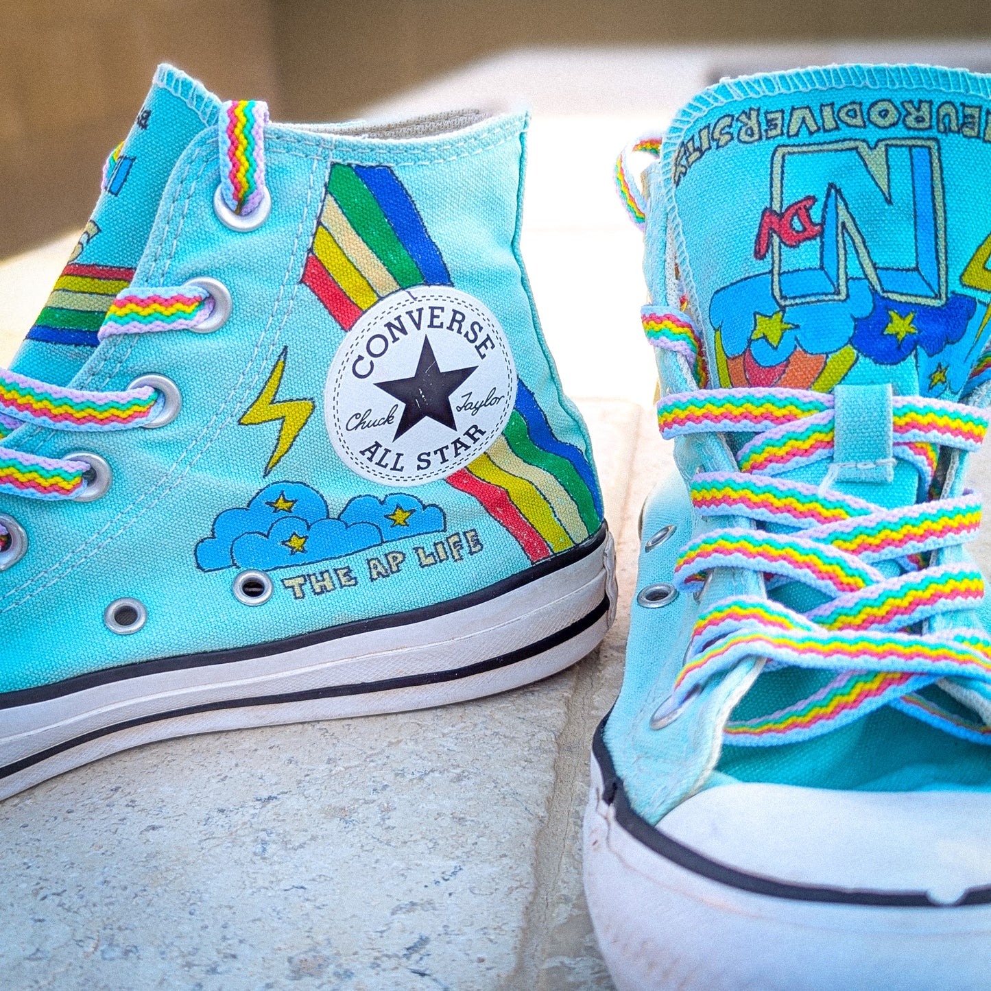 NDV - Neurodiversity - Aqua Blue ADVOKICKS (W7) - Repurposed Hand-Painted Shoes