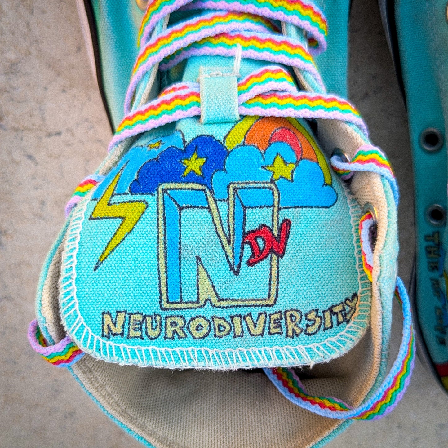 NDV - Neurodiversity - Aqua Blue ADVOKICKS (W7) - Repurposed Hand-Painted Shoes