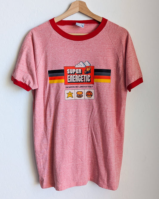 Super Energetic Despite My Limited Diet - Adult Unisex VTG Ringer Tee (XL) - Repurposed Rebels