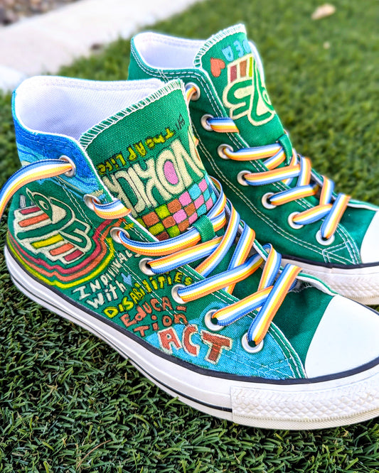 1975 IDEA - Individuals with Disabilities Education Act - Green ADVOKICKS (M6/W8) - Repurposed Hand-Painted Shoes