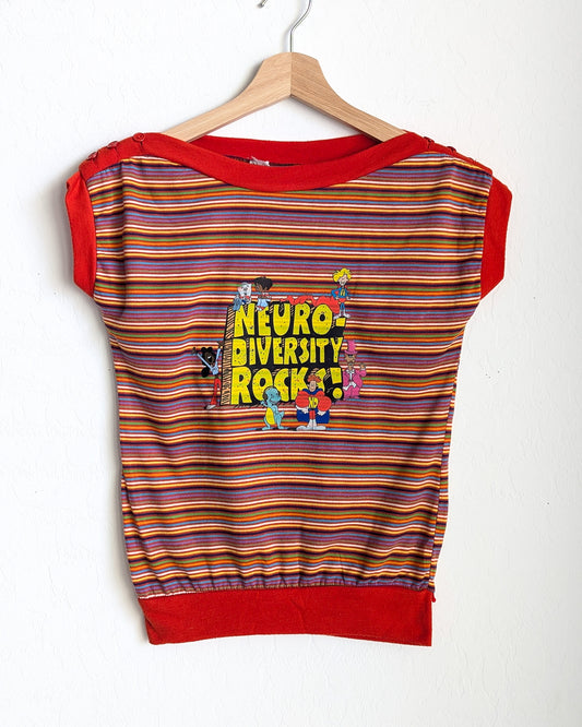Neurodiversity Rocks - School House - Women's VTG Striped Top (M) - Repurposed Rebels