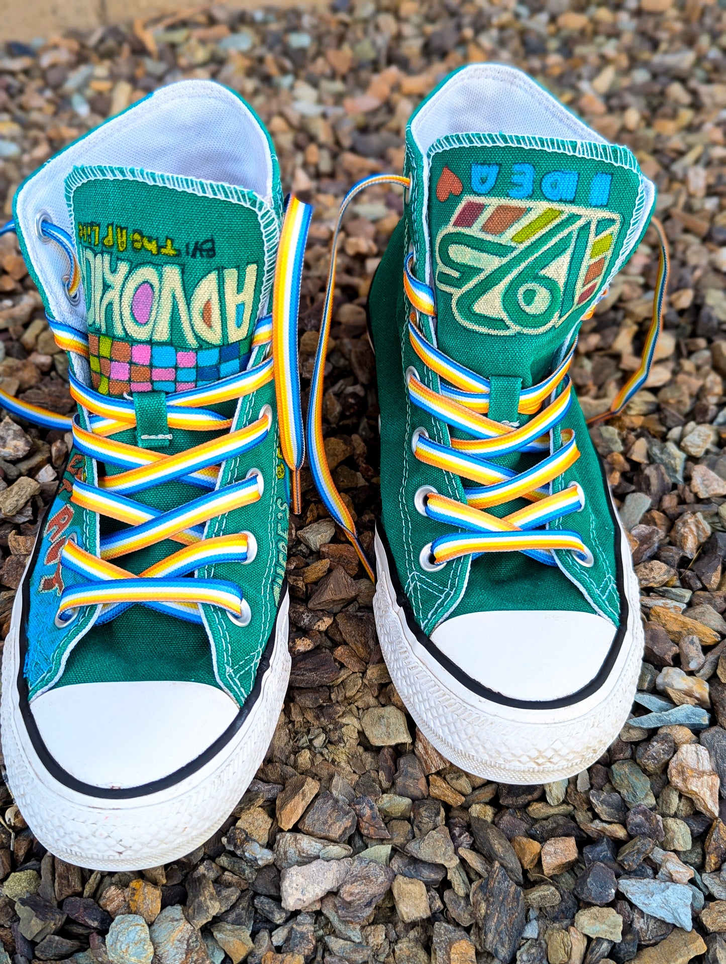1975 IDEA - Individuals with Disabilities Education Act - Green ADVOKICKS (M6/W8) - Repurposed Hand-Painted Shoes