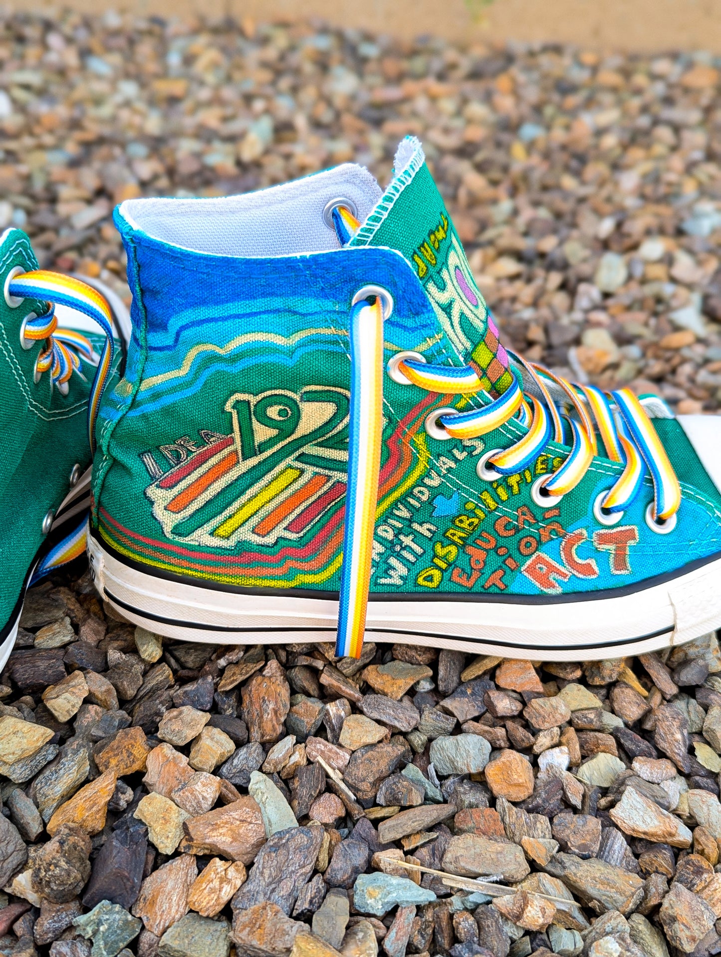 1975 IDEA - Individuals with Disabilities Education Act - Green ADVOKICKS (M6/W8) - Repurposed Hand-Painted Shoes