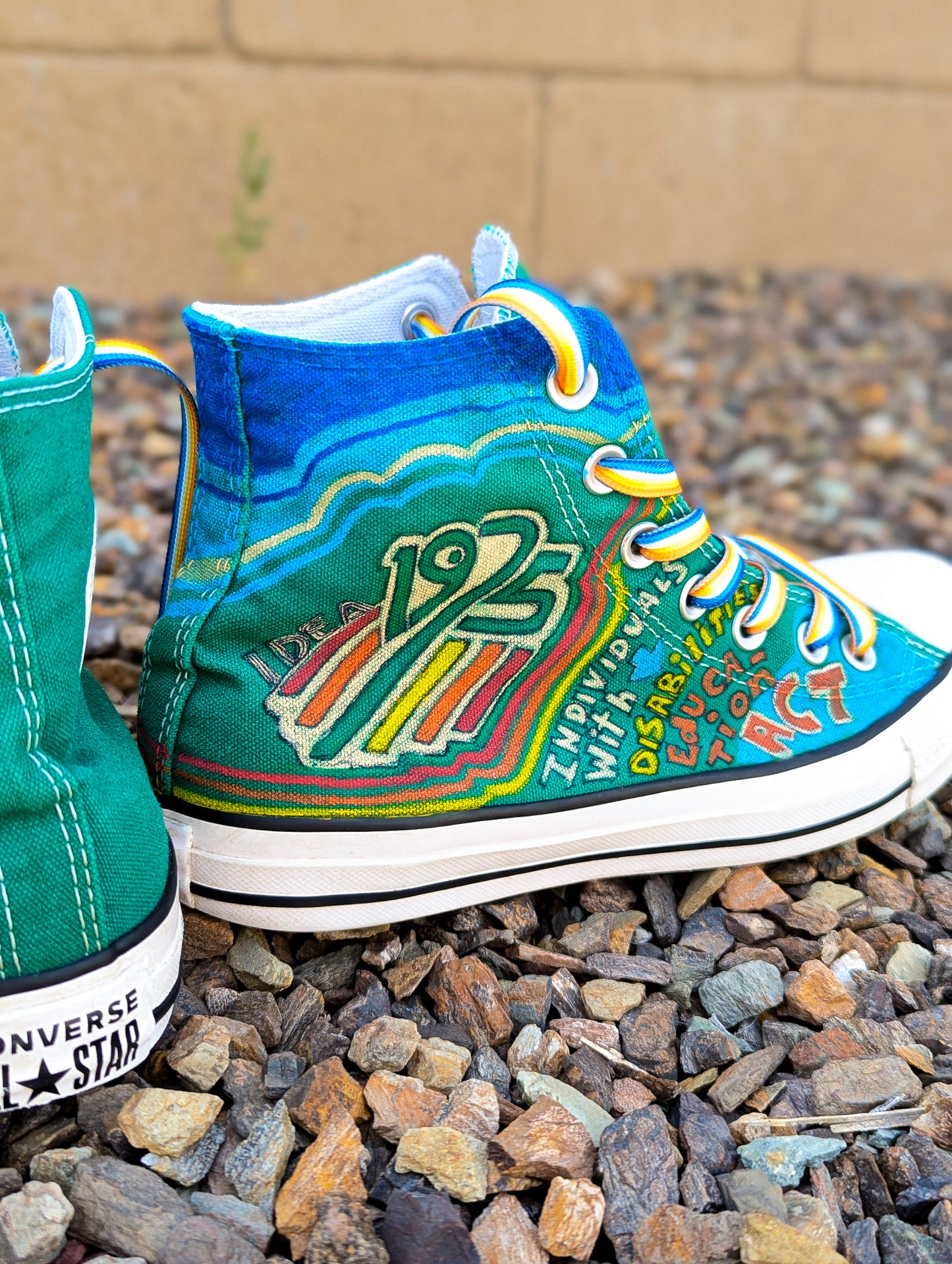 1975 IDEA - Individuals with Disabilities Education Act - Green ADVOKICKS (M6/W8) - Repurposed Hand-Painted Shoes