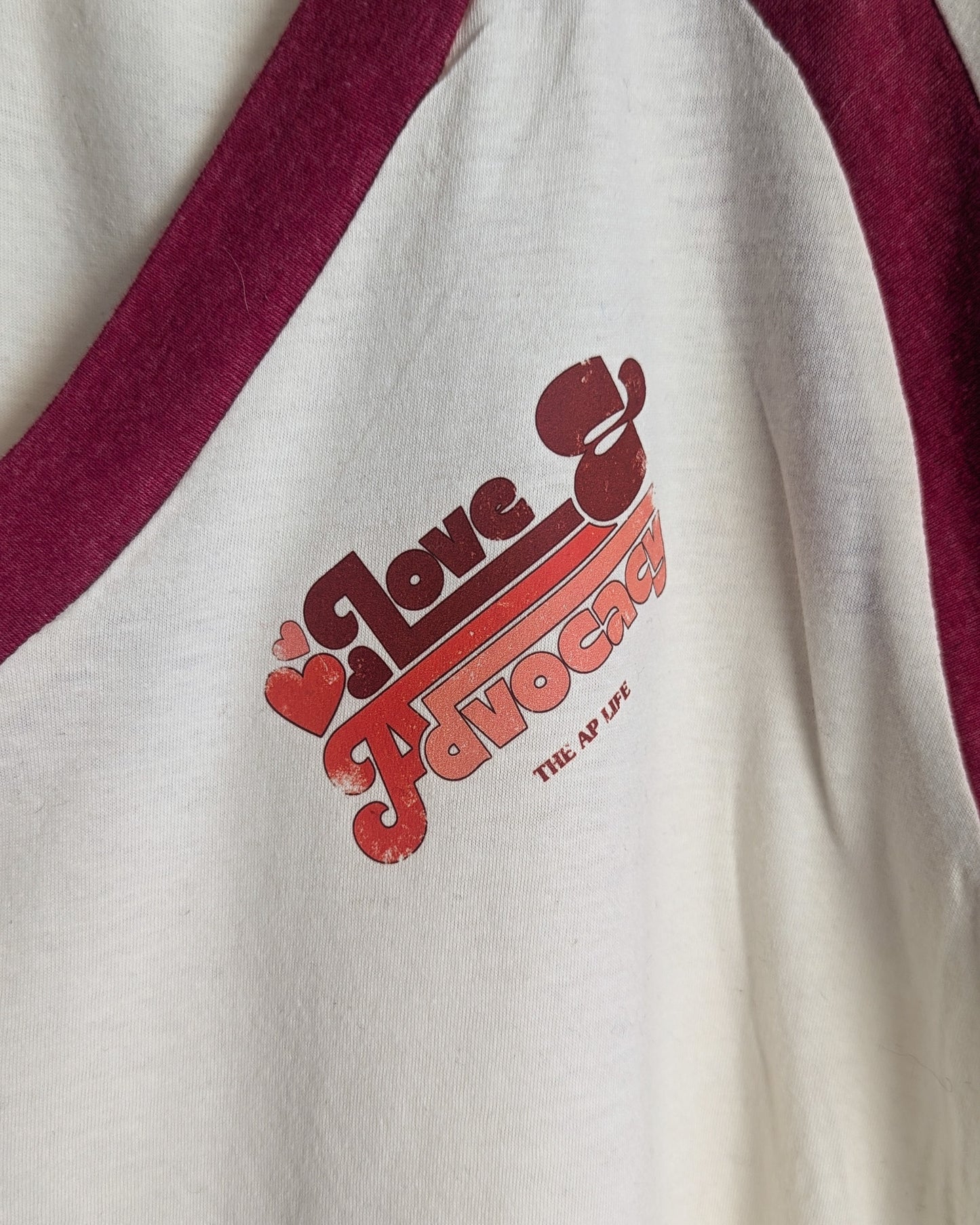 Love & Advocacy - Women's V-Neck Ringer Tee (L) - Repurposed Rebels