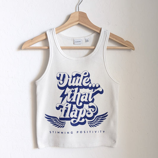 Dude, That Flaps - Stimming Positivity - Women's Ribbed Fitted & Cropped Tank Top (XS) - Repurposed Rebels