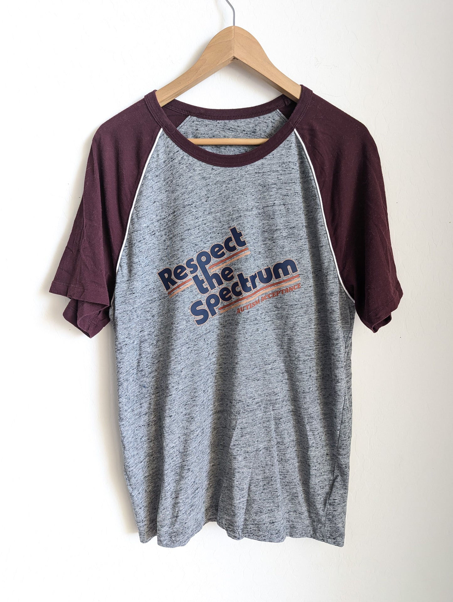Respect The Spectrum - Autism Acceptance - Adult Unisex Raglan Tee (L) - Repurposed Rebels