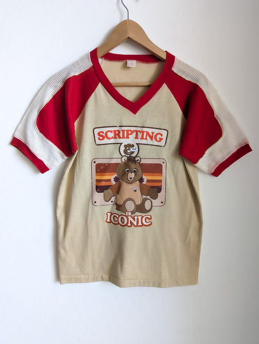 Scripting is Iconic - GLP - Adult Unisex VTG Beige & Red Jersey V-Neck Tee (S) - Repurposed Rebels