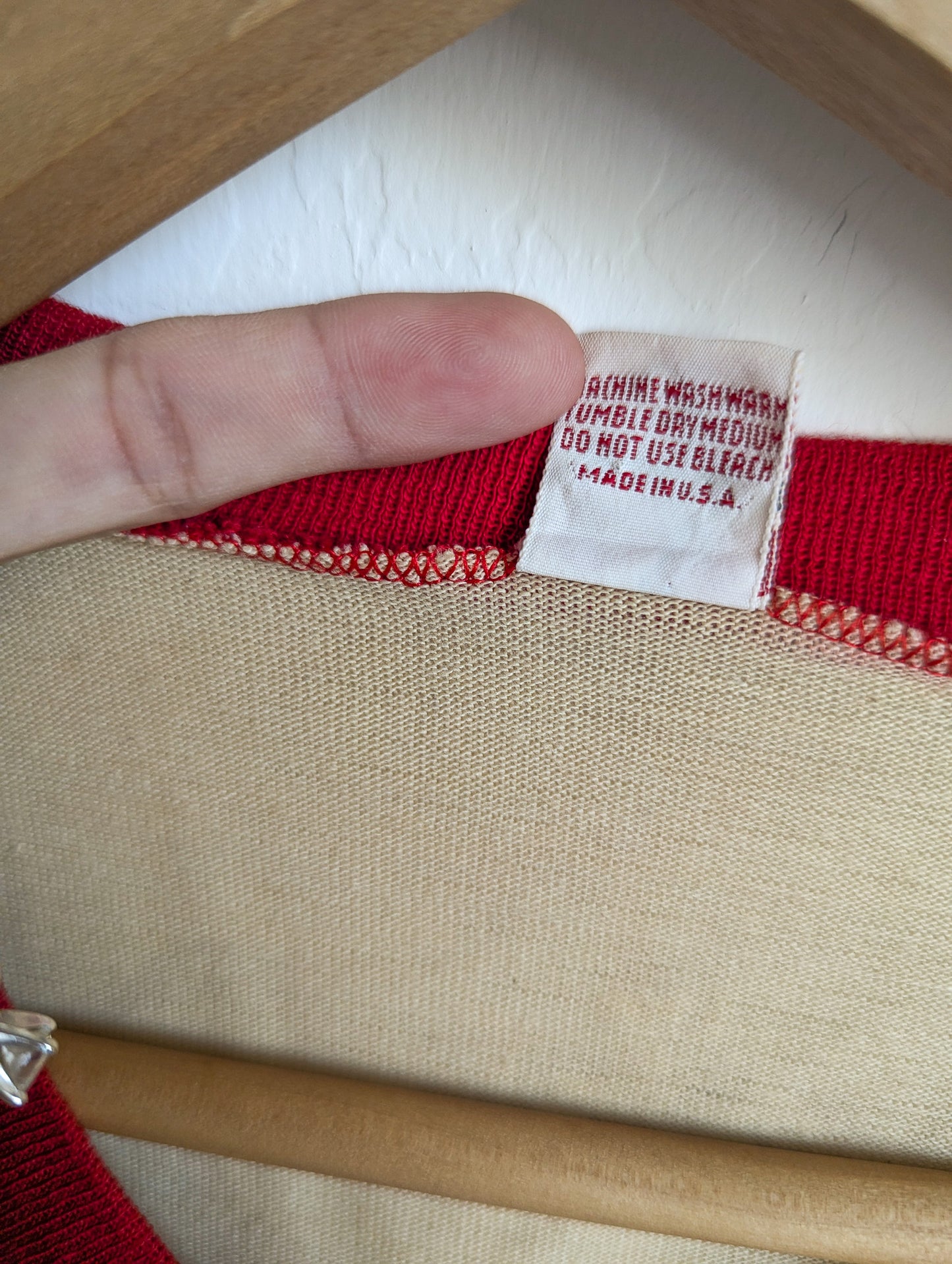 Scripting is Iconic - GLP - Adult Unisex VTG Beige & Red Jersey V-Neck Tee (S) - Repurposed Rebels