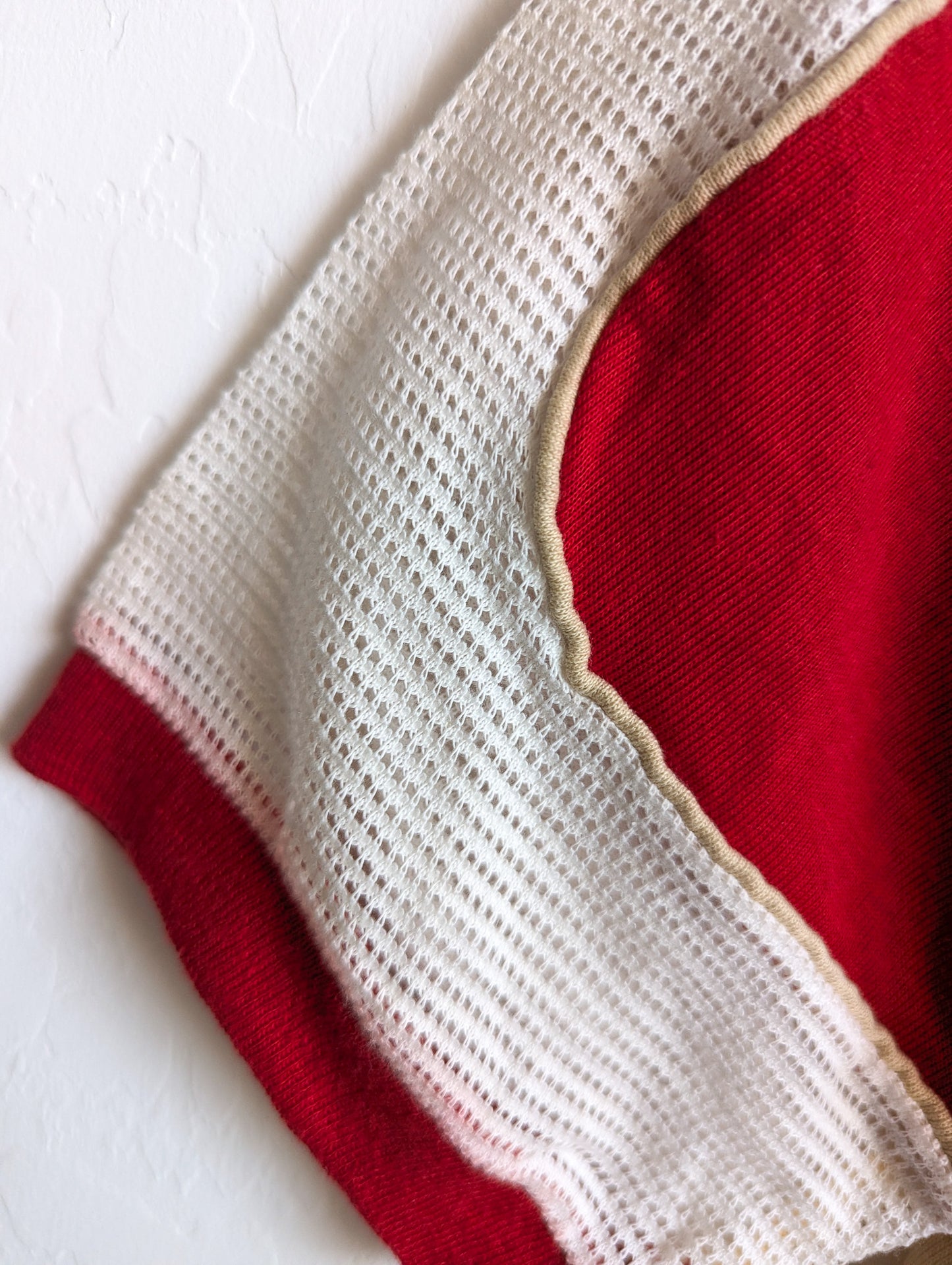 Scripting is Iconic - GLP - Adult Unisex VTG Beige & Red Jersey V-Neck Tee (S) - Repurposed Rebels
