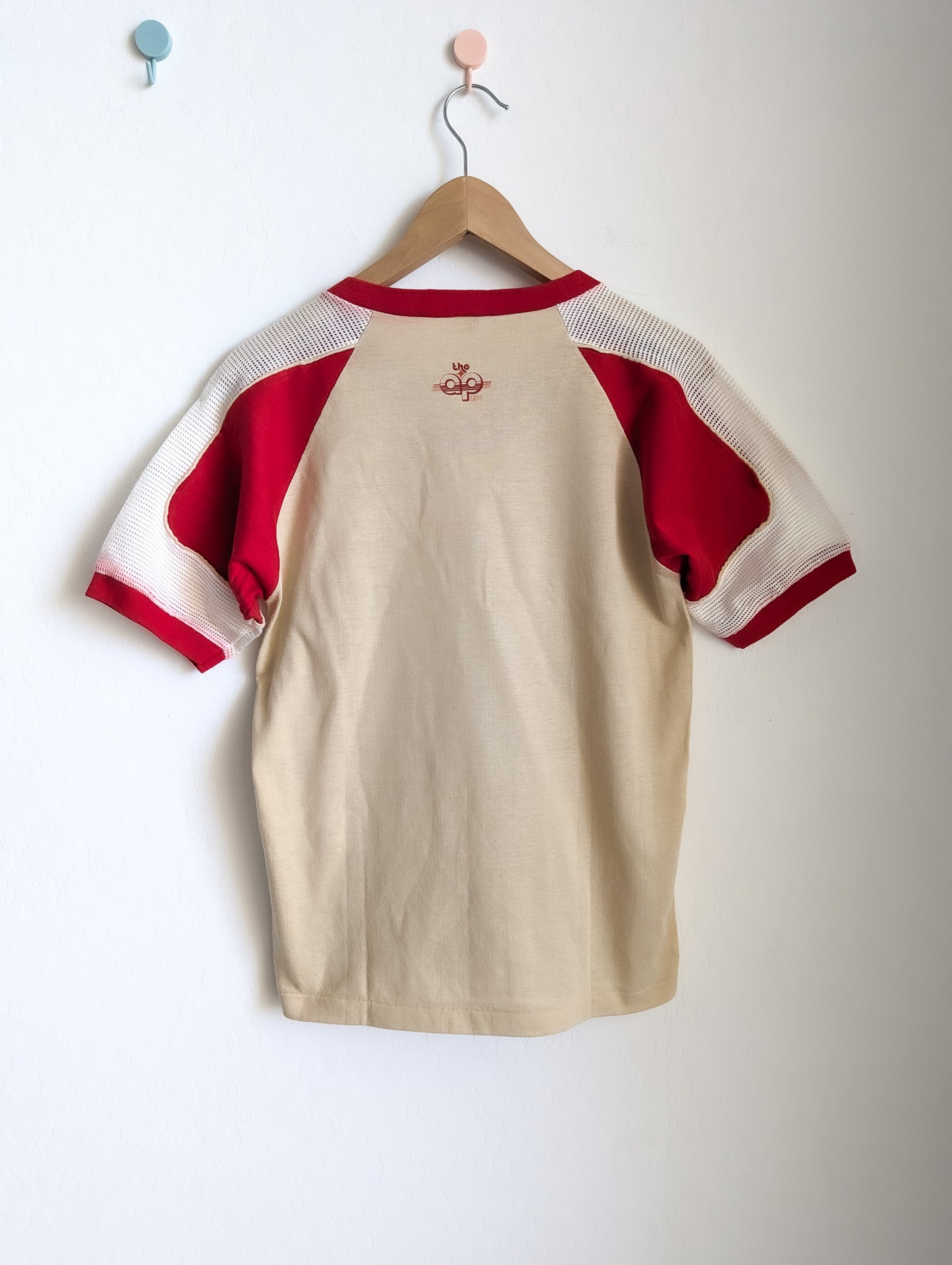 Scripting is Iconic - GLP - Adult Unisex VTG Beige & Red Jersey V-Neck Tee (S) - Repurposed Rebels