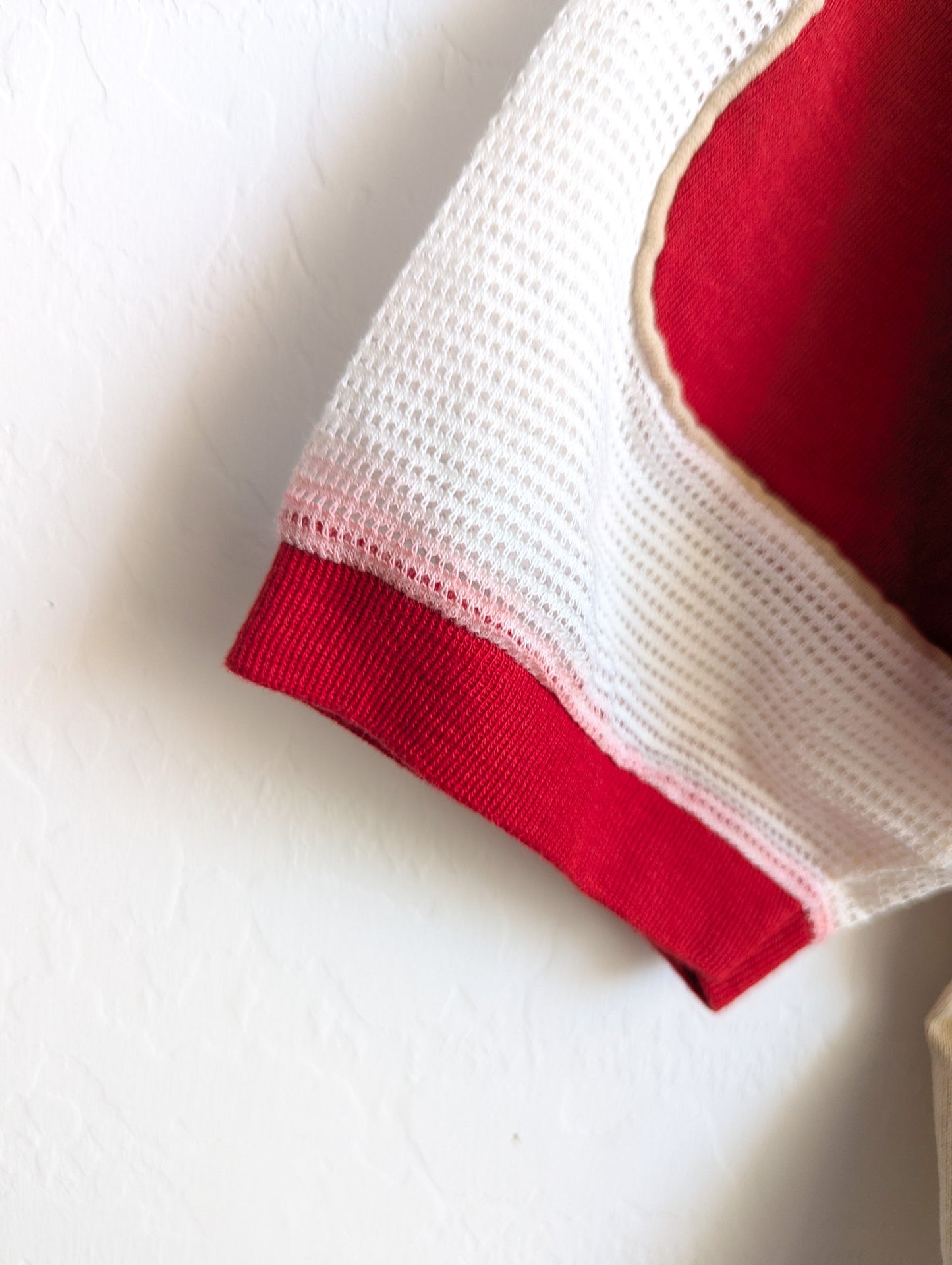 Scripting is Iconic - GLP - Adult Unisex VTG Beige & Red Jersey V-Neck Tee (S) - Repurposed Rebels