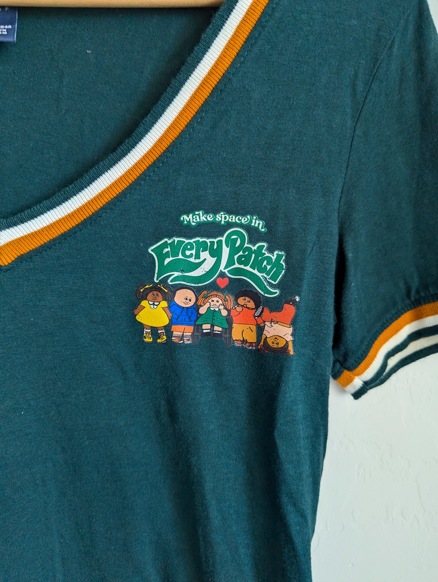 Make Space in Every Patch - Women's Fitted V-Neck Fitted Ringer Tee (S) - Repurposed Rebels