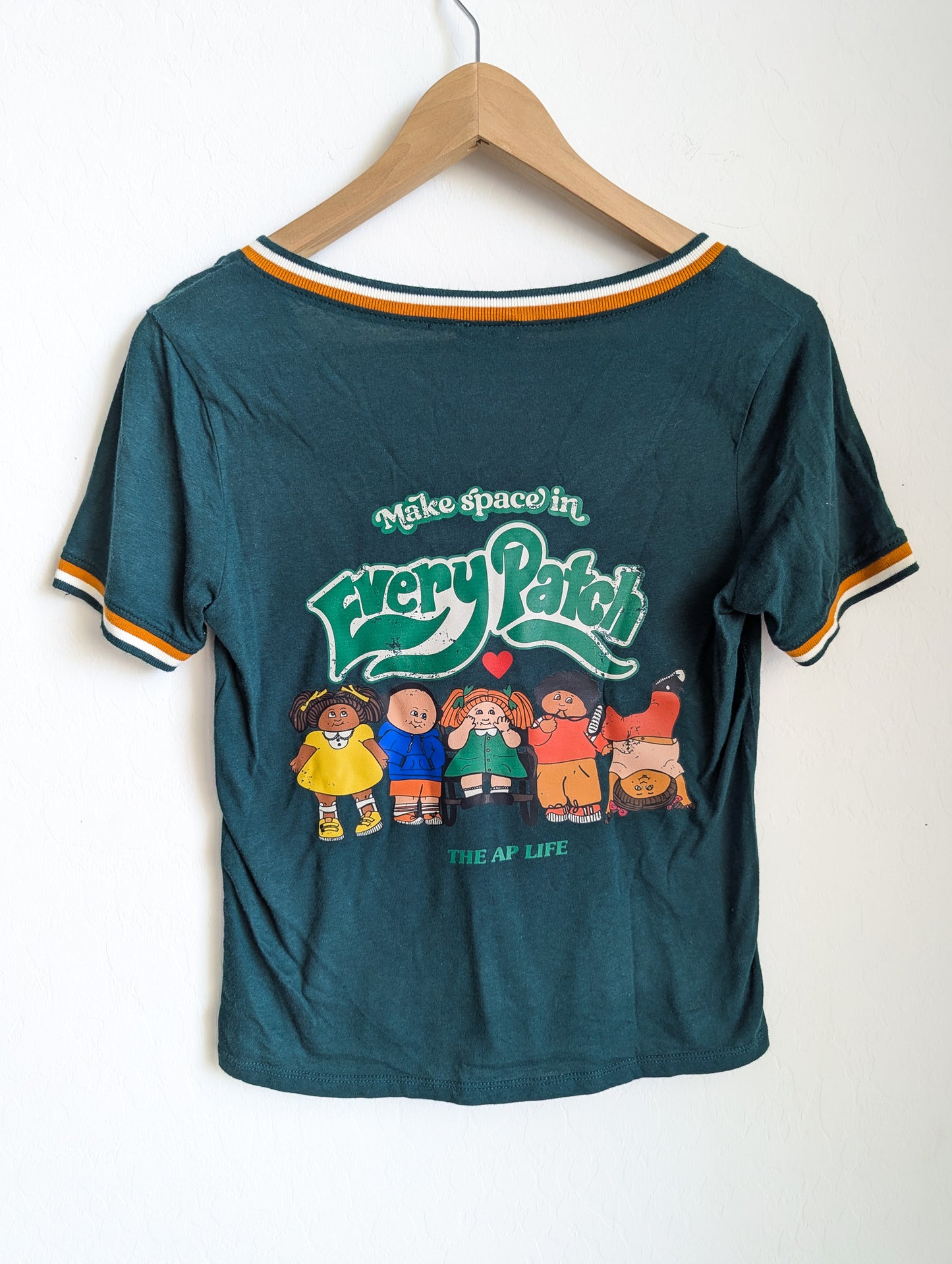 Make Space in Every Patch - Women's Fitted V-Neck Fitted Ringer Tee (S) - Repurposed Rebels
