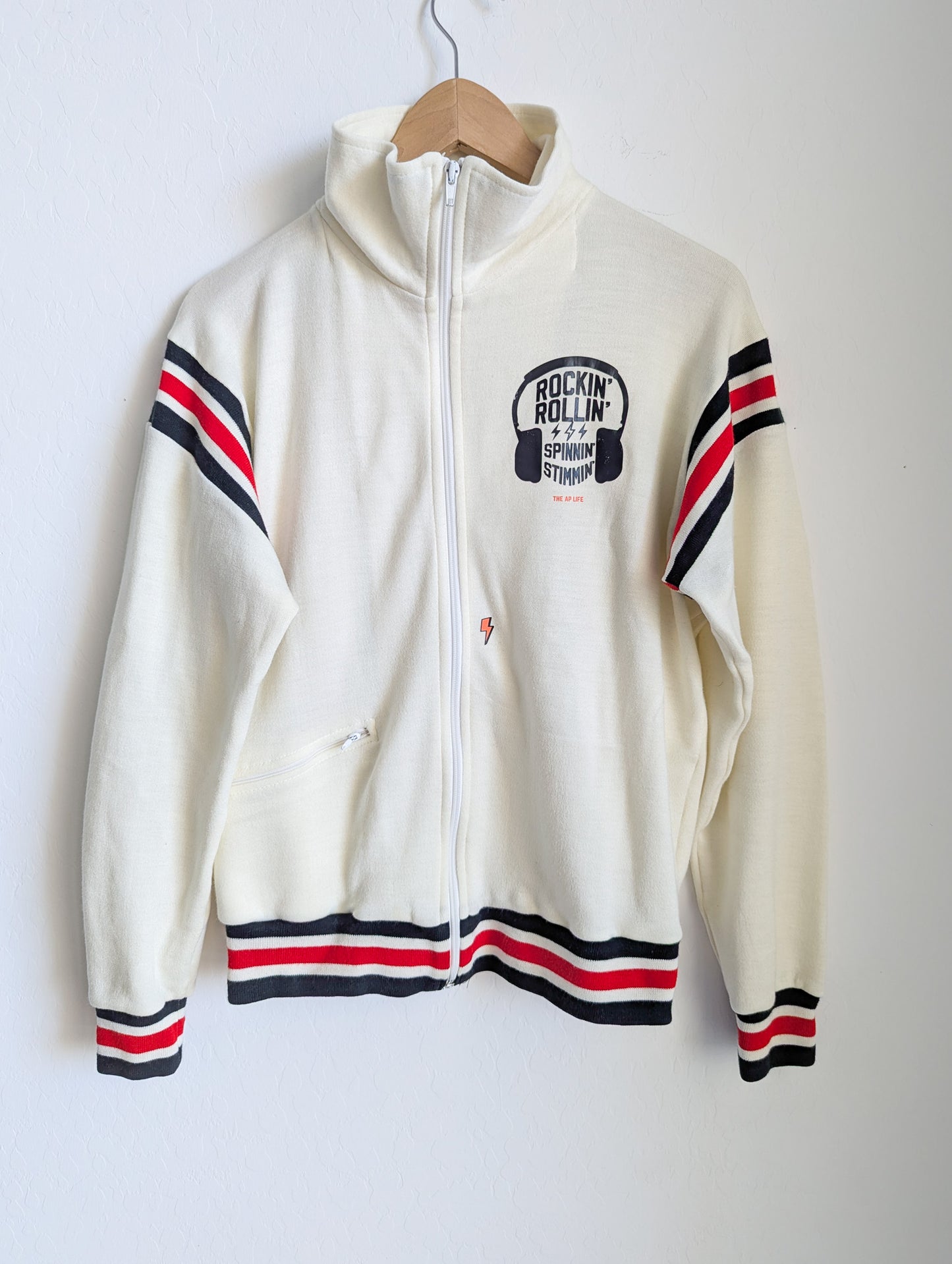 Rockin' Rollin' Spinnin' Stimmin' - Women's VTG Varsity Style Zip-Up Jacket (M) - Repurposed Rebels