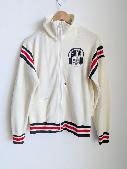 Rockin' Rollin' Spinnin' Stimmin' - Women's VTG Varsity Style Zip-Up Jacket (M) - Repurposed Rebels