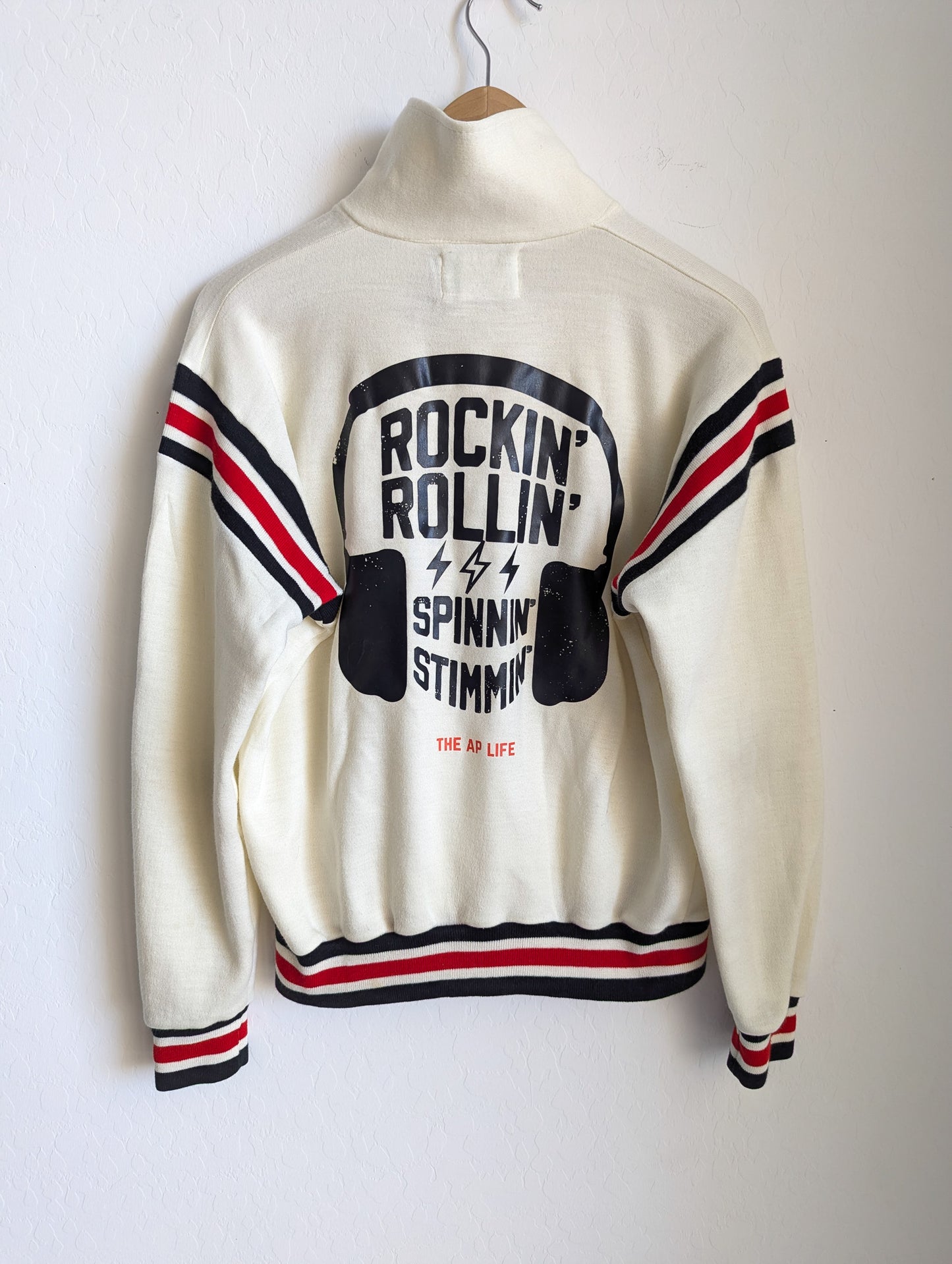 Rockin' Rollin' Spinnin' Stimmin' - Women's VTG Varsity Style Zip-Up Jacket (M) - Repurposed Rebels