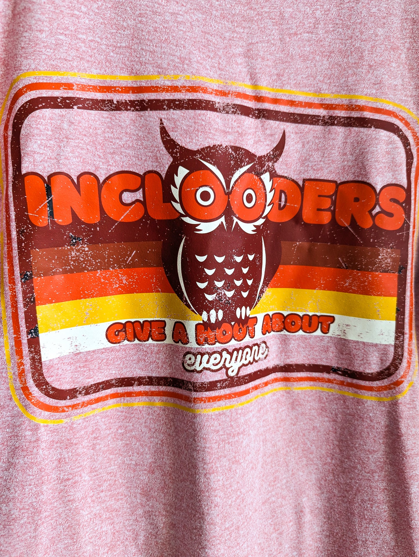 Inclooders Give a Hoot About Everyone - Adult Unisex VTG Ringer Tee (XL) - Repurposed Rebels