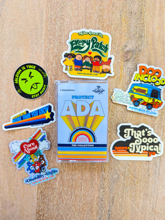 Disability Rights Cassette Tape Holder Sticker Pack - Protect ADA - (6 Vinyl Retro-Style Stickers)